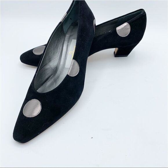 Vintage Vibe I. Miller Black Suede Low‎ Pumps w/Metallic Dots - Picture 9 of 15